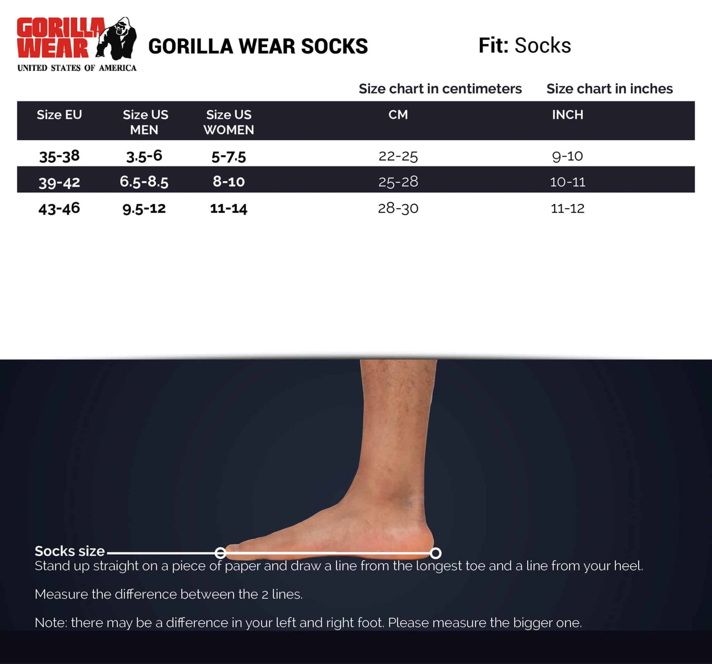 Gorilla Wear Performance Crew Socken Schwarz - 1 Paar